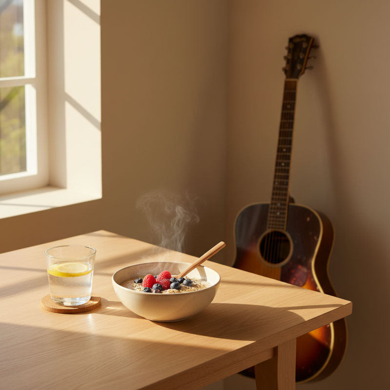 Gentle Mornings: Low-FODMAP Oatmeal Bowls & Acoustic Guitar